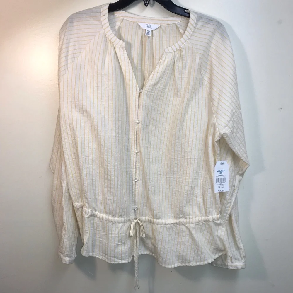 Peasant blouse in a subtle yellow pinstripe on white. NWT, size XXL/2XG (20) - Picture 7 of 8